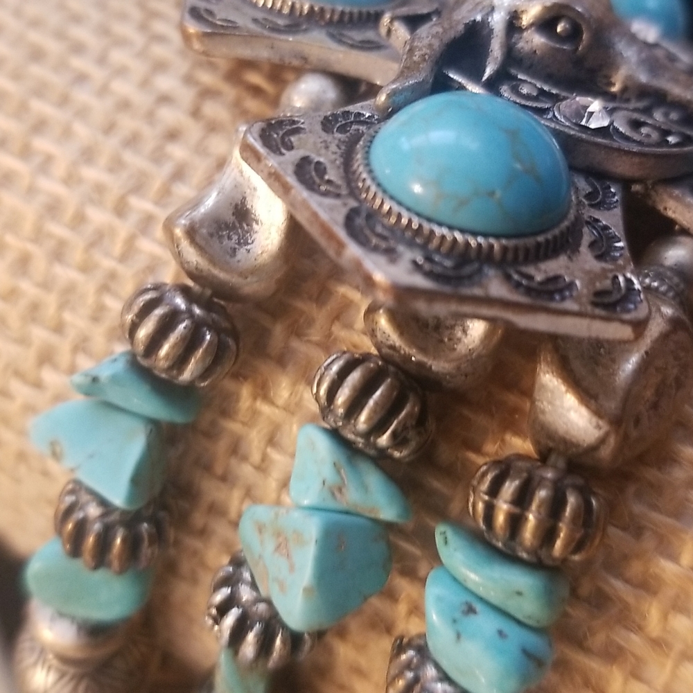 TURQUOISE NAVAJO Longhorn Bull Silver Bracelet - Picture 4 of 6